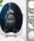 Resin Toilet Seat Decor for Elongated Toilet featuring shark design, adjustable hinges, and grip-tight bumpers.