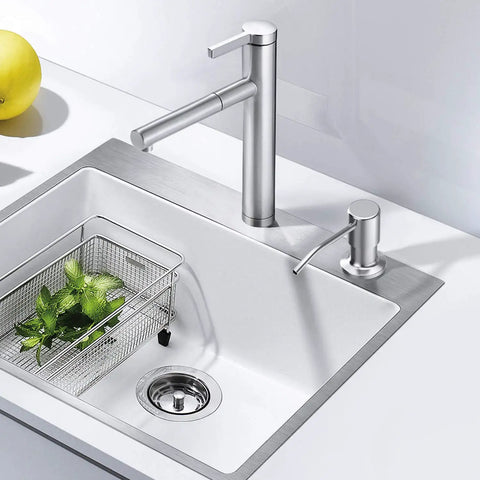 Built In Kitchen Sink Soap Dispenser And Lotion Dispenser In Brushed Nickel With 17 Oz Bottle next to modern kitchen faucet