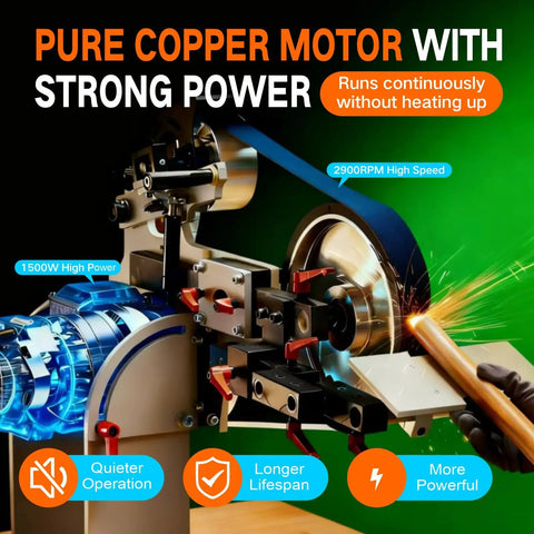 Badass 2X72 Belt Grinder With Vfd Variable Speed Control Paired With Three Zirconia Abrasive Belts 60 100 And 180 Grit Hella Solid For knife honing and metal grinding motor detail