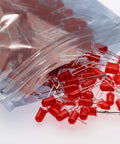 Hella Bright 5mm LED Diodes 100 Pack, diffused red bulbs spilling from a bag, ideal for circuits and DIY kits.