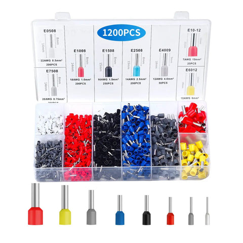Ferrule Crimping Tool Kit With Self Adjusting Ratchet For Precise Crimps, Includes 1200 Wire Ferrules, AWG 23 To 7 Electrical Connectors