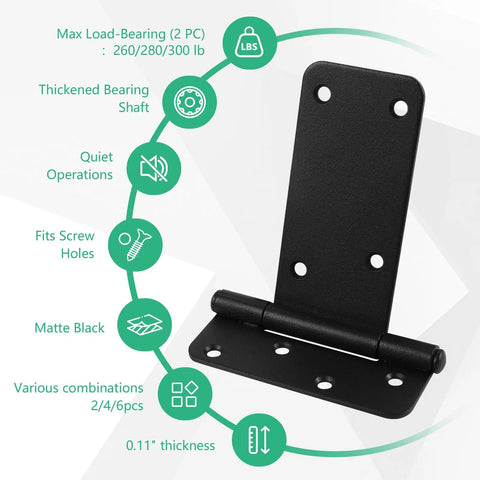 6 Inch Gate Hinges 4 Pack Matte Black Beefy Heavy Duty 280 Lbs Capacity For Wooden Or Metal Gates Farm Fence Industrial Grade Hinges That Stand Up To Heavy Traffic, matte black T-strap hinge