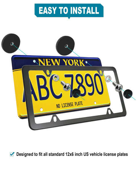 Magnetic License Plate Holder For Metal Bumpers 4 Pack Neodymium Magnets With Rubber Coated Mounts Black Aluminum Frame Screws No Drill Temporary Plate Solution For Dealers And Everyday Drivers shown with plate installed