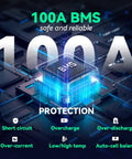 100A BMS safety features for 12V 100Ah Bluetooth LiFePO4 Battery For Deep Cycle Power Built To Last Ready To Roll For RVs