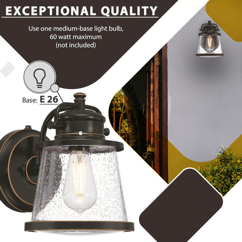 Outdoor Wall Mount Lantern Sconce In Oil Rubbed Bronze With Clear Seeded Glass Dusk To Dawn Sensor Weatherproof Exterior Porch Lights