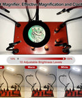 Pro Soldering Helping Hands Station With Magnetic Third Hand, 3X Magnifier Lamp, demonstrating adjustable light modes