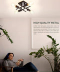 Installed Industrial Four Light Semi Flush Mount Ceiling Light Fixture in Farmhouse Oil Rubbed Bronze Finish