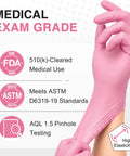 Top Tier Medical Grade Nitrile Exam Gloves Powder And Latex Free Pink Disposable Gloves 100 Count High elasticity exam gloves.