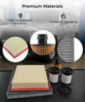 Premium Filter Kit For Jeep Grand Cherokee 3.0L Diesel 2014-2020 Includes Engine Air Oil And Cabin Filters shown on table.