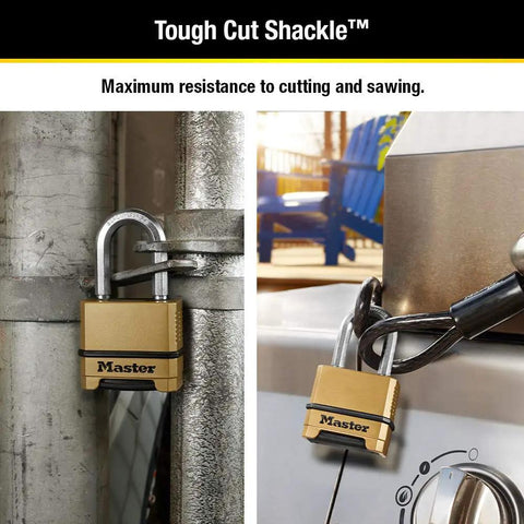 Heavy Duty Weatherproof Padlock With Resettable 4 Digit Combination For Outdoor Gates Sheds And Storage Brass Finish Tough As Nails Built To Last Durable Lock For Backyards And Fences