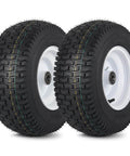 Front view of 16x6.50-8 Tubeless Lawn Mower Tire And Wheel Set With 1 Inch Bearing And 4 Inch Centered Hub Beefed Up 4 Ply V Turf Pattern Universal Front Wheel For Riding Mowers And Garden Tractors 2 Pack