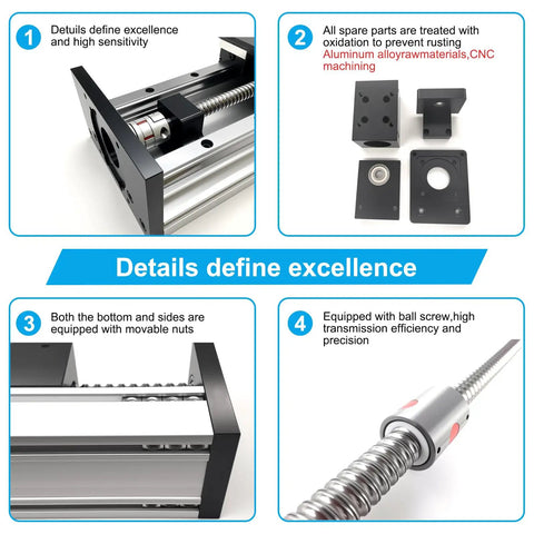 Beefy Heavy Duty Linear Stage With 550 Lb Load Capacity, 2005 Ball Screw, Double Guide Rails, Four Inch Stroke 100mm features