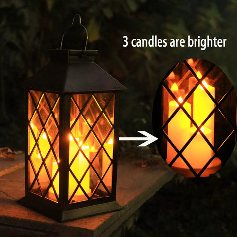 Outdoor Solar Lanterns Hanging Lantern PVC Waterproof 3 LED Flickering Flameless Candles For Patio Garden Table