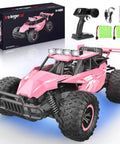 Remote Control Monster Truck For Kids With Crazy Long Battery Life 50 Minute Playtime 1 12 Scale 13 Inch All Terrain RC Truck With Flashing Chassis Lights 20 Kmh Speed Great Gift For Girls And Boys showcased with accessories.