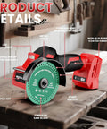 Cordless Cut Off Tool Built To Crush It With 18V Battery System, 18,000 RPM Brushless Motor, 4 Inch Cutting Blades, on workbench.