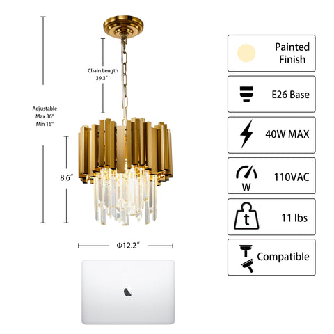 Diagram of Dope Modern Crystal Pendant Light Fixture Round Hanging Chandelier With Gold Finish 2 Tier Contemporary Crystal Chandelier