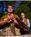 Two people wearing Leightning L3 Shooting Earmuffs Noise Reduction Ultra Lightweight Comfort With Super Soft Cushions at outdoor range