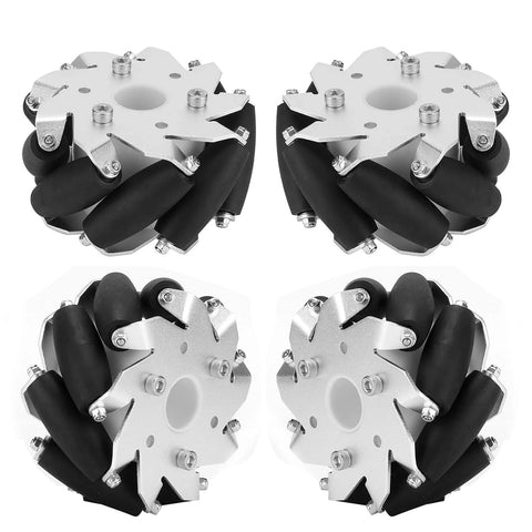 Klanata 4pcs 100mm steel Mecanum wheels set for RC robot car with two left and two right wheels.