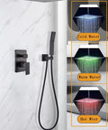 LED Shower System With 16 Inch Rain Shower Head And Handheld, Wall Mounted, showcasing temperature activated LED color display.