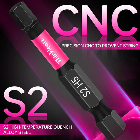 S2 steel bit from 20 Piece Hex Head Allen Wrench Drill Bit Set With Quarter Inch Hex Shank, features CNC precision and pink design.