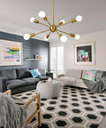 8 Light Sputnik Chandelier In Brushed Brass Pendant Lighting For Mid Century Modern Gold Starburst Ceiling Fixture