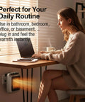 Compact Plug In Wall Outlet Space Heater Drops Kickin Turbo Heat For Spaces Up To Two Hundred Fifty Sq Ft in use at home office.