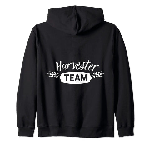 Back view of Team Harvesting Machine Zip Hoodie With Threshing Motif For Farmers And Farm Fans Embracing The Farm Life Style Funny
