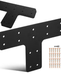 Top Shelf T Shaped Steel Bracket Repair Kit With Four Rock Solid T Beam Support Plates And 56 Quick Install Screws shown in black.