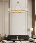 Gold Wagon Wheel Chandelier With Glass Shades, 20 Lights, 60 Inch Large Round Industrial Pendant Lighting For Living Room