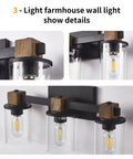 3 Light Rustic Wood Vanity Light With Clear Glass Shades Modern Black Farmhouse Bathroom Over Mirror Fixture Industrial Chic Wall Mount