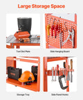 Beefy 40-Inch By 24-Inch Welding Table On Wheels With 800 Lbs Static Load And 600 Lbs Dynamic Capacity, displaying tool slot plate, side hanging board, storage tray, and side panel hooks.