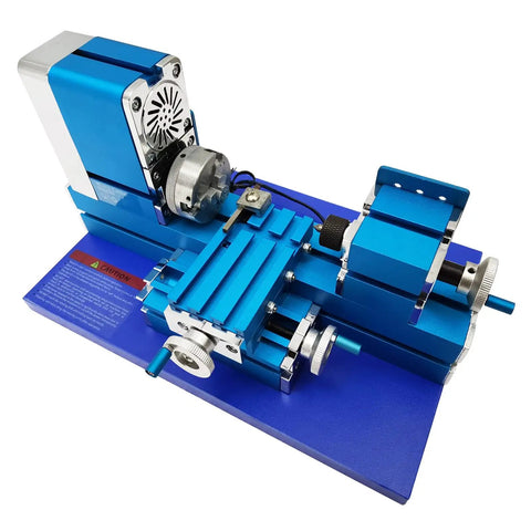 IntXanth All-Metal Mini Wood Lathe Machine Spinning At 20000Rpm For Precision Hobbyist Carving Turn Soft Metals And Plexiglass Crafts With Ac100-240V Power Durable Build, blue compact design.