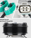 Heavy Duty Badass AC Compressor With Clutch Fits Honda Civic 2002 To 2005 1.7L Engine showing 6-groove 109mm pulley and electrical connector.