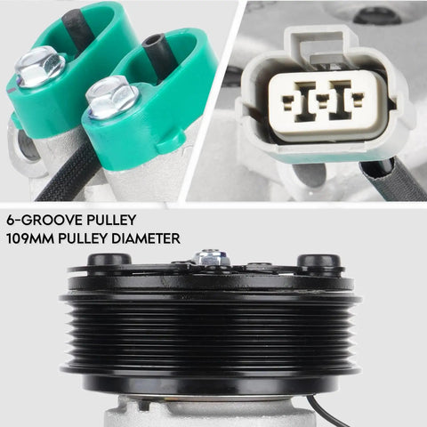 Heavy Duty Badass AC Compressor With Clutch Fits Honda Civic 2002 To 2005 1.7L Engine showing 6-groove 109mm pulley and electrical connector.
