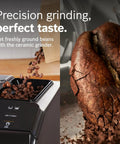 Fully Automatic Espresso Machine With Ceramic Burr Grinder Offering Straight Up Perfect Bean To Cup Coffee Through No Sweat One Touch Brewing And Creamy Milk Frother; ceramic grinder with whole coffee beans.