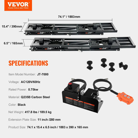Beefy Portable Car Lift With 7000 Lbs Capacity And 26.8 Inch Lift Height Heavy Duty Carbon Steel Frame 120V Power Unit Great For Trucks SUVs And Long Wheelbase Vehicles