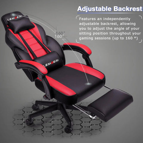 Big And Tall Gaming Chair 400 Lb Capacity Heavy Duty Office Chair With Reinforced Footrest Wide Seat And High Back For PC Desk Red PU Leather Linkage Armrests Thickened Steel Frame adjustable backrest shown