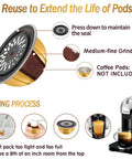 Diagram showing reusable Nespresso Vertuoline capsule lids with instructions for use and compatible coffee machine illustration.
