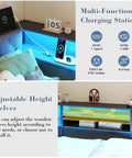 Multi-Function Charging Station on Super Solid Corner Twin XL Bed Frame With Built In Storage Bookcase And Plush Tufted Upholstered Headboard.