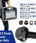 454 Piece Metric Flange Bolt Assortment Kit Grade Ten Nine M6 M8 M10 M12 Hex Bolts Nuts Washers Black Zinc Plating Heavy Duty Automotive And Farm Equipment Hardware Set in case