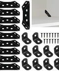 Stainless Steel Corner Brackets For Tables And Cabinets Beefy Heavy Duty Angle Braces With Effortless Installation And Pre Drilled Holes For Fast Alignment No Rust Construction For Indoor And Outdoor Furniture Support shown with screws and cabinet installation
