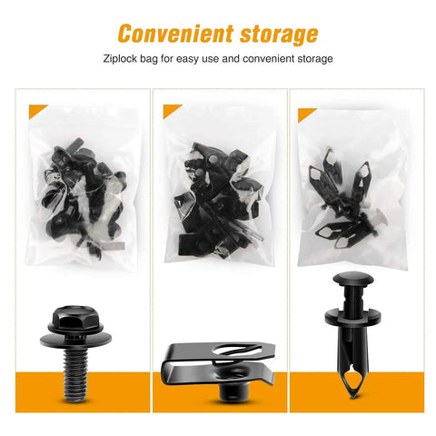 35 Piece Engine Under Cover Splash Shield Bolt Kit Universal Fit With Push Retainers Rivet Clips in ziplock bags