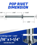 Heavy Duty Dome Head Pop Rivets Three Sixteenths By One And A Quarter Inches Aluminum Body Steel Mandrel Open End