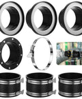 8 Pcs Dust Collection System For 4 Inch Shop Vac Hoses One To Multi Woodworking Tool Setup With Gasket Seal And Couplers Efficient Chip Evacuation Kit For Table Saw And Jointer Smooth Operation, featuring black rubber couplers and clamps.