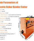 Heavy Duty Electric Rebar Bender And Cutter Machine For Concrete Construction dimensions, features, and technical specs shown in image.