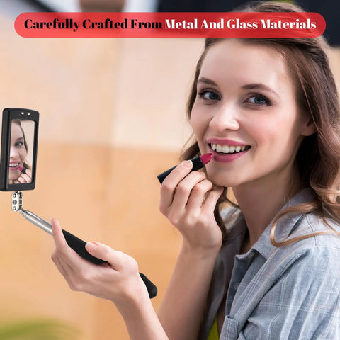 Woman using Six Piece LED Telescoping Inspection Mirror Set with retractable tool for visual inspection.