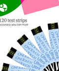 Ultra Glucose Test Strips For Daily Blood Sugar Testing 120 Count Fast Results With DoubleSure Technology displayed