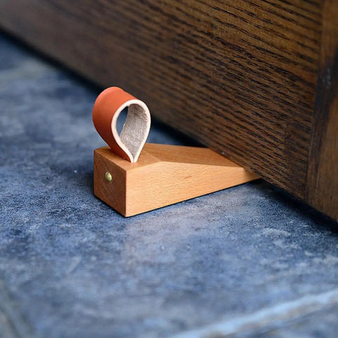 Walnut Wood Door Stopper Wedge With PU Finish Easy Assembly Portable Nordic Style Go To Door Stop Tool for home use, prevents door movement