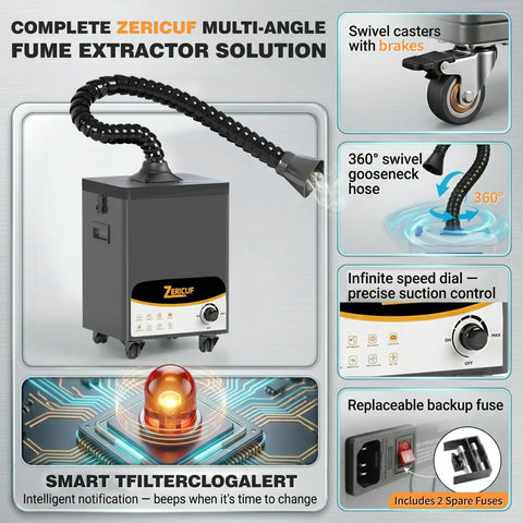 Beefed Up Solder Fume Extractor With 180W Motor And 320 m3 Per Hour Airflow, multi-angle solution features and details