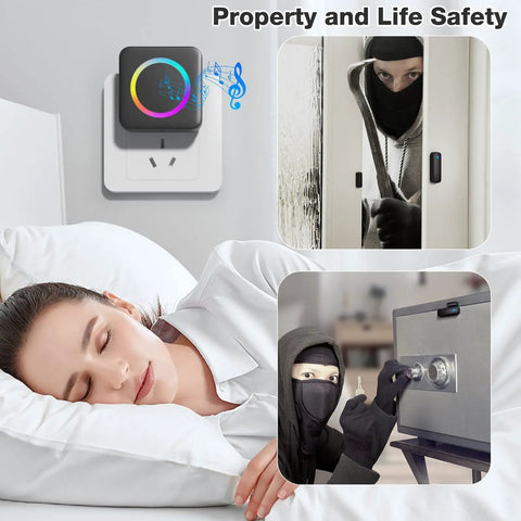 Wireless Door Chime When Doors Open For Home And Business Use, Easy Install Door Sensor Bell That Alerts When Entry Is Detected, Perfect For Toddlers And Seniors With Dementia, Customizable Tones And Several Volume Options, black sensor and receiver for home security